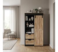 DecHome Libreria 3 Ripiani 2 Cassetti 1 Anta scorrevole Legno 80x40x160 cm Nero