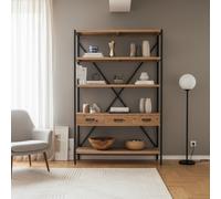 DecHome Libreria 4 Ripiani 3 Cassetti Legno 114.3x46.5x136 cm Marrone / Nero