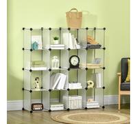 DecHome Libreria Componibile 16 Cubi Acciaio Plastica 125x32x125 cm Trasparente