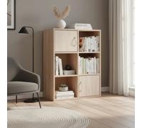 DecHome Libreria Moderna 3 Ripiani 2 Ante in Legno Dimensioni 61.5x29.5x80 cm colore Legno Naturale