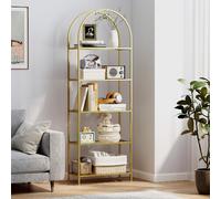 DecHome Libreria Moderna 5 Ripiani in Acciaio e Vetro Temperato 60x30x175 cm Oro