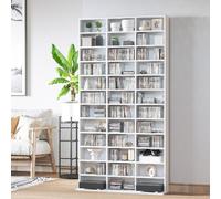 DecHome Libreria Porta Cd in Legno 3 Colonne da 12 Ripiani 102x23.5x195cm Bianco