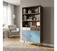 DecHome Libreria Vintage 3 Ripiani 2 Ante 2 Cassetti 80x35x140 cm Multicolore
