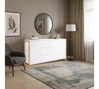 DecHome Madia Moderna 3 Ante e 3 Cassetti 160x40x88 cm Bianco e Rovere