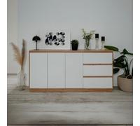 DecHome Madia Moderna 3 Ante e 3 Cassetti 178x40x88 cm Rovere e Bianco