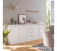 DecHome Madia Rustica 4 Ante e 4 Cassetti in Legno 200x90x40 cm Bianco Opaco