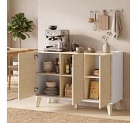 DecHome Madia Stile Scandinavo 3 Ante 120x35x73.5 cm Legno/Bianco