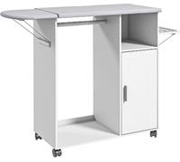 DecHome Mobile Asse da Stiro con Piano d'Appoggio 3 Ripiani a Cubo e Guida 107x42.5x99cm Bianco