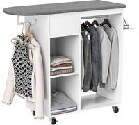 DecHome Mobile Asse da Stiro con Ruote e Porta Ferro Barra per Abiti Cassetto e Ripiani 125x43.5x112 cm colore Bianco - R4300WT