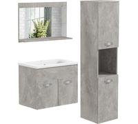 DecHome Set Mobili Bagno con Mobile Lavabo 60cm e Lavandino in Ceramica Colonna Bagno e Specchiera Grigio