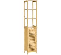 DecHome - Mobile Bagno Salvaspazio a 3 Ripiani e 1 Credenza Design a Doghe MDF e Bambù 34x30x173cm