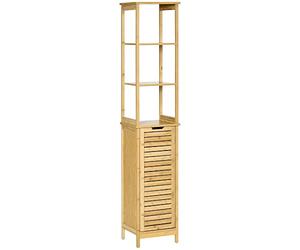 DecHome - Mobile Bagno Salvaspazio a 3 Ripiani e 1 Credenza Design a Doghe MDF e Bambù 34x30x173cm