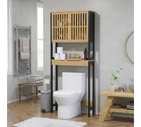 Mobile Bagno Sopra Wc 2 Ante 1 Ripiano 60x21,5x172 cm Bambù Legno/nero DecHome