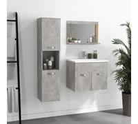 DecHome Set Mobili Bagno con Mobile Lavabo 60cm e Lavandino in Ceramica Colonna Bagno e Specchiera Grigio