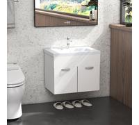 DecHome Mobile Bagno Sospeso con Lavabo Moderno 61 cm Bianco Lucido