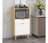 DecHome Mobile Cucina Porta-Microonde 1 Anta 1 Cassetto 58x40x118 Bianco/Legno