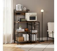 DecHome Mobile Cucina Porta-Microonde Industriale 6 Ripiani 1 Cestino e Stazione di Ricarica Dimensioni 90x42x130 cm colore Marrone Rustico/Nero