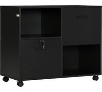 DecHome Mobile da Ufficio con 2 Cassetti Porta Documenti e Ripiani Ruote con Blocco 80x40x66cm Nero