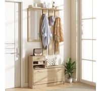 DecHome Mobile Ingresso Appendiabiti 4 Ganci con Scarpiera e Specchio in Legno Dimensioni 90x24x177 cm colore Quercia