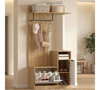DecHome Mobile Ingresso Appendiabiti con Scarpiera e Specchio 80x37x168cm Rovere