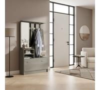 DecHome Mobile Ingresso Appendiabiti con Scarpiera e Specchio 85x24 cm Grigio