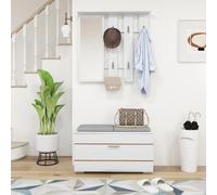 DecHome Mobile Ingresso Appendiabiti con Scarpiera e Specchio 85x35 cm Bianco