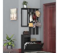 DecHome Mobile Ingresso Appendiabiti con Scarpiera e Specchio 90x10x102 cm Nero