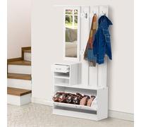 DecHome Mobile Ingresso Appendiabiti con Scarpiera e Specchio Dimensioni 90x24x177 cm colore Bianco