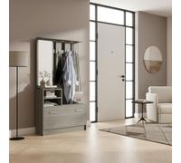DecHome - Mobile Ingresso Appendiabiti Moderno con Scarpiera e Specchio Dimensioni 85x24 cm Grigio