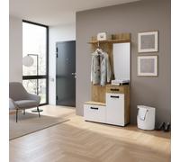DecHome Mobile Ingresso Appendiabiti Scarpiera 104x32x190,5 Rovere Bianco Mosso