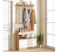 DecHome Mobile Ingresso Appendiabiti Scarpiera Specchio 90x24x177 Bianco/Noce