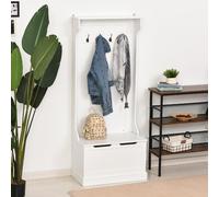 DecHome Mobile Ingresso Appendiabiti Stile Rustico con 4 Ganci e Panca contenitore Dimensioni 71.5x39.5x170 cm colore Bianco