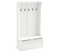 DecHome - Mobile Ingresso Appendiabiti Stile Rustico con Panca Contenitore e 5 Ganci Dimensioni 96x34x179.7 cm Crema