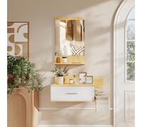 DecHome Mobile Ingresso Moderno Sospeso con Cassetto e Specchio Legno/Argento