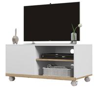 DecHome Mobile TV 42 Max con 2 Ripiani Aperti e Anta e Ruote in Truciolato 80x45x39.5 cm colore Bianco - 1WTAM278