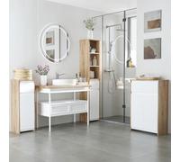 DecHome Mobiletto Bagno 1 Anta 1 Cassetto Moderno 32.6x30x90 cm Bianco/Legno