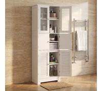 DecHome Mobiletto Bagno Alto 6 Ante con Vetrina 60x30x170,5 cm Bianco