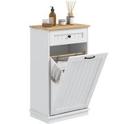 DECHOME - Mobiletto Bagno in Legno con Cesto Portabiancheria in Tessuto Ribaltabile e Cassetto colore Bianco