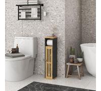 DecHome Mobiletto Bagno Salvaspazio 1 Anta e Porta Rotolo 18x18x75 cm Bambù Nero