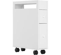 DecHome - Mobiletto Bagno Salvaspazio con 4 Ruote 2 Cassetti e Ripiano aperto 16x49.5x66cm colore Bianco