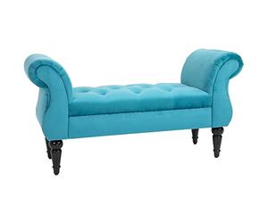 DecHome - Panca con Braccioli Poggiapiedi Per Camera da Letto Velluto 117L x 40P x 58A cm Blu