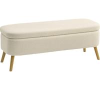 DecHome Panca Fondo Letto Contenitore da 65L in Tessuto Teddy e Gambe in Legno, 120x42x45 cm, colore Beige - L5160BG