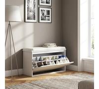 DecHome Panca Scarpiera 1 Anta a Ribalta 80x26x47.5 cm Bianco/Beige