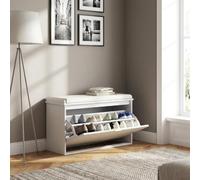 DecHome - Panca Scarpiera 1 Anta a Ribalta Dimensioni 80x26x47.5 cm Bianco/Beige