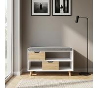 DecHome Panca Scarpiera 2 Ante 2 Ripiani 83.5x35.5x53.5 cm Bianco/Rovere Troy