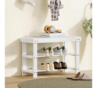 DecHome Panca Scarpiera 2 Ripiani Bambù 70x28x45 cm Bianco