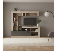 MONDO VIRO Parete attrezzata Living Lea moderna da soggiorno antracite e rovere cm 170x42 170h