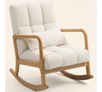 DecHome Poltrona a Dondolo in Tessuto 64,5x82x89 Bianco/Legno