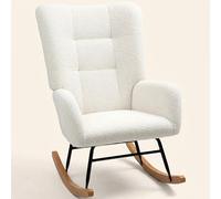 DecHome Poltrona a Dondolo Moderna in Velluto Teddy e Legno 70x94x100 cm Crema