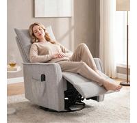 DecHome - Poltrona Reclinabile Relax con Movimento Manuale Massaggiante e Riscaldata con Poggiapiedi in Ciniglia 71x93x99 cm Grigio Chiaro